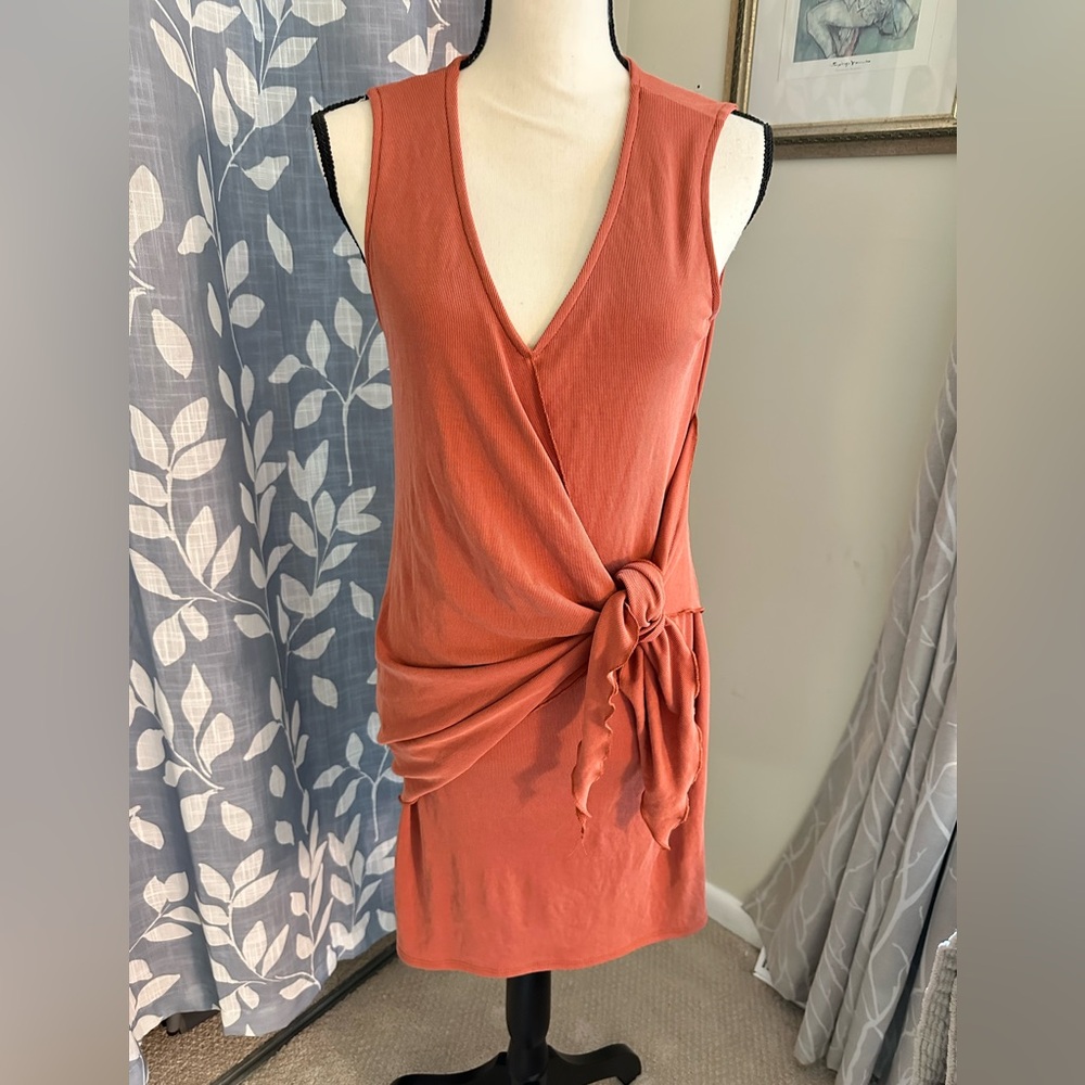 Rust Sleeveless Mock Wrap Dress